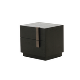 Side profile of the Nefe Bedside Table highlighting its sleek lines and sturdy modern design in dark ash wood.